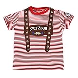 BONDI Kurzarm T-Shirt Spitzbub 91372 | Rot/Weiß - Geringeltes Sommer Oberteil Jungen Stegträger Hosenträger Edelweiß Gipfelkraxler Lausbub Edelweiß Enzian (Numeric_110)