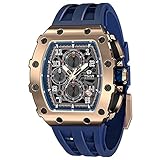 TSAR BOMBA Uhren Herren Herrenuhr Tonneau Luxus Armbanduhr 50M wasserdicht Saphirglas Japanisches Quarzwerk Silikonarmband Chronograph A Level Leuchtend Business Sports Fashion Casual U