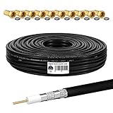 HB-DIGITAL 20m Koaxialkabel HQ-135 Antennenkabel 135dB SAT Kabel 8K 4K UHD 4-Fach geschirmt für DVB-S / S2 DVB-C / C2 DVB-T / T2 DAB+ Radio BK Anlagen + 10 F-Stecker GRATIS