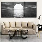 MRBDSLH Bild Drucken Vollmond Auf Meer Nightscape Moderne Wandbilder Schwarz Weiß Seaview Dekorative Gemälde Dek