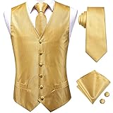 Hi-Tie Herren-Weste, Krawatte, Einstecktuch, Manschettenknöpfe, Set für Anzug oder Smoking, 4-teilig, gold, XX-Larg