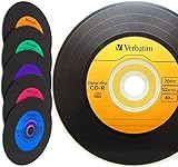 Verbatim Digital Vinyl CD-R 80min/700MB CD Rohlinge Bunt mit Schwarze Vinyl Optik Schallplatten Retro-Look - 80 Stück (8X 10er)