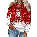 Timitai Frauen Lose Weihnachten Schneeflocke Santa Joy-Print Sexy Trägerlose Laterne Hängendes Hals-T-Shirt Nette Tops für F