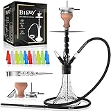 Biguy® Premium Shisha to go Set Aus Eloxiertem Alu Hookah 61CM | 4 Anschlüssen 4 Glas Schlauchadapter-18/8 Schliff | mit Schläuchen und mundstück & Wasserpfeife Kopf Set|Close Chamber Schw