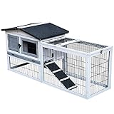 Pawhut Kaninchenstall, Kombination Kleintiergehege Outdoor Tierstall, 150 x 52,5 x 68 cm, Tanne, Hellg
