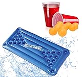 XXL Beer-Pong-Matratze | PREMIUM Bier-Pong-Matratze | INKL 25 rote Becher & Bälle | Aufblasbare Bierpong-Luftmatratze/ aufblasbarer schwimmender Beerpong-Tisch | Pool Matraze & Red Cups f. Poolparty