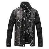 WOOGOD Herren Schwarzer Vintage Jeansjacke Jeans Denim Jacket Destroyed Jacke Herbst Outwear Classic Street Style Übergangsjack