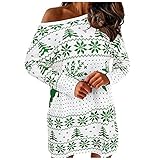 AGOUWUCHE Damen Weihnachten Pullover Kleid Weihnachtsdruck Langarm Minikleid Frauen Xmas Tuniken Casual Sweatshirt Lose Pullover Basic Autumn Bluse Tops Oberteile T-S