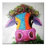 Fokenzary Hand bemalt Malerei Leinwand kleine Stier bunte Pop-Art-Wand-Dekor gerahmt bereit zum Aufhängen 24x24