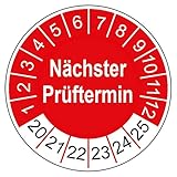 Prüfplaketten Feuerlöscher nächster Prüftermin 2020-2025 Prüfetikett Aufkleber Folie selbstklebend UVV 30mm rot R005 (30)