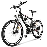 ANCHEER 26' Ebike, E-Mountainbike & Elektrofahrrad mit 36V-8AH Akku und 250W Motor für Reichweite von 25-70KM | Pedelec mit 21 Gänge für Herren und Damen (36V-8AH Schwarz-Rot)