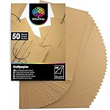 OfficeTree A4 Kraftpapier 100g - 50 Blätter - Braunes Papier zum Basteln, Bedrucken und Malen - Kartonpapier A4 - Craft Pap