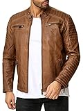 Redbridge Herren Jacke Übergangsjacke Biker Kunstleder Echtleder Gesteppte Bereiche Braun Gr.XXL