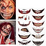 12 Pcs Halloween Temporäre Tattoos,Halloween Tattoos Zum Aufkleben Für Mund,Tattoo Halloween Mund,Tattoo Aufkleber Lächelnde Lippenaufkleber Temporäre Tattoo Maskerade Streich Make Up R