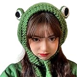 Tocwick Frosch Strickmütze, Wolle Gestrickt Hut, Großes Auge, Froschkappe, Süß Niedlich Stirnband, Gehäkelt, für Draußen, Ohrenschutz, Festival, Cosplay, Hut für Damen und M