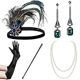 BABEYOND 1920s Accessoires Set Damen Gatsby Kostüm Zubehör Set inklusive Stirnband Halskette Handschuhe Ohrringe Zigarettenhalter Set-3