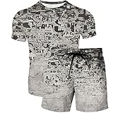 MUDRNO Color Matching Sommer Männer Sets 3D Druck Rundhals T-Shirt Casual Sport Läuft Fitness Kurzarm + Shorts Zwei-Stück Anzug,XXXXL