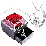 Infinity Rosen-SWEETIME Rote Rosen Geschenkbox mit 925er Sterling Silber Damen Halskette,Für immer Rose mitkette damen silber 925,Rose Box für Sie am Valentinstag,Weihnachten,Hochzeitstag,Geburtstag