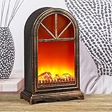 LED Kamin Laterne mit Flammeneffekt und Feueroptik ca. 25 x 14 x 40,5 cm Kaminfeuer Dekokamin Batteriebetrieben Dekolaterne Stimmungslicht Tischkamin mit 3 warmweissen LED