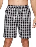 NB Schlafanzughose Herren Kurz Kariert Pyjamahose Kurze Nachtwäschehose aus Baumwolle Freizeithose für Herren Loungewear mit Taschen, Schwarz+weiß+rot, L