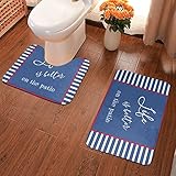 Badezimmerteppich-Set, 2-teilig, Life Is Better rot-weiß und blau, inspirierende Badematte, U-förmig, Toilettenvorleger, ultraweiches Flanell, rutschfest, B