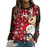 Christmas Sweater Weihnachten Pullover Damen Rentiermuster Weihnachtspullover Familie Set Xmas Christmas Plaid Schneeflocke Reindeer Strickpullover Unisex Sweater Sweatshirt Teenager M