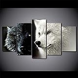 5 Leinwanddrucke, schwarz-Weiß-Wolf, modern print-gestreckt Kunstwerk für home Dekoration Holz gerahmte, bereit zu hängen(60'W x32'H)
