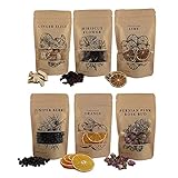 Getrocknete Fruechte im Set fuer Cocktail Deko und Gin, Mix mit 6 Sorten: Wacholderbeere, Limette, Hibiskusbluete, Ingwer 45g, Orange und Knospen der persischen Rose. Gin Gewürze Geschenk