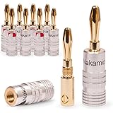 UC-Express 10x High End Nakamichi Bananenstecker Bananas Banana für Kabel bis 6mm² 24K löt- oder schraubbar vergoldet kein Plastik in schw