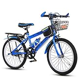 Mrzyzy Single-Speed-Kinder Fahrrad Mountainbike, 20/22 Zoll Mountainbike Für Jungen Und Mädchen, 6-12 Jahre Alte Fahrräder, MTB (Color : Blue, Size : 22 inches)
