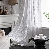 Deamos Vintage Gardinen Transparent Landhausstil Häkeln Stricken Handgemacht Weiß Vorhänge,Boho Baumwolle Wohnzimmer Schlafzimmer Vorhang,1 Stück,B140×H200