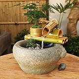 BABYCOW Bambus Brunnen mit Pumpe Steinschale Tischplatte Wasserfall,Garten Wohnkultur Pumpe Vintage Dek