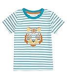 Sense Organics Ibon Kinder T-Shirt türkis gestreift mit Tiger Print (98)