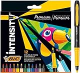 BIC Intensity Premium Filzstifte, zum Malen in 12 Farben, mit komfortablem Kautschukgriff und stabiler Sp