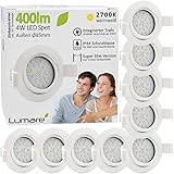 9x Lumare LED Einbaustrahler 4W 400lm 230V IP44 Ultra flach Wohnzimmer, Badezimmer Einbauleuchten weiss rund, 68mm EinbauØ Mini Slim Spot warmweiß