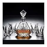 TYUXINSD schön Whisky Decanter Whisky Gläser 5-teiliger Whisky Dekanter Brille Set 100% Bleifreies Kristallglas Whisky Dekanter 650ml mit Glasabdeckung Fast nüchtern für Rotwein Brandy Lik