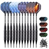 Guijiyi Dartpfeile mit Kunststoffspitze, 18g Dartpfeile, 12 Stück Profi Softdarts, mit 24 Zusätzlichen Flights 4 Motive, 100 Kunststoff Dartspitzen, Soft D