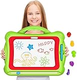 Geekper Große Magnetische Maltafel Zaubertafel, 41 x 33cm Magnetische Maltafel,Magnetische Zeichenbrett Kreatives Spielzeug ab 2 Jahre kinderspielzeug ab 2 Jahre mit 5 Form Briefmarke, Grü