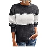 Sweatshirt Fashion Women's Long Sleeve Loose Round Neck Knitted Sweater Top Lässiges Strickoberteil mit Kontrastnähten und Langen Ärmeln für D