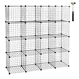 WOLTU SR0123sz-2 Regalsystem Steckregal Regalwürfel Drahtregal individuell aufstellbar 16 Fächer Schwarz aus Drahtgitte 148 x 37 x 148 cm (B x H x T)