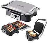 Kontaktgrill | elektrischer Tischgrill | 180° Öffnung | Panini-Grill | Sandwichtoaster | Grill | Anti-Haftbeschichtung | Thermostat | Cool-Touch-Technologie | Fettauffang