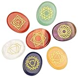 LQKYWNA 7Pcs Chakra Reiki Gravierte Pebble Stone Gold Geschnitzte Figuren polierte Steine für die Balance Holistic Health Care - Kristalle H