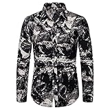 Hemd Herren Slim Fit Neue floral Herren Langarm Frühling und Herbst Elegantes Boutique Casual Komfortabel Stretch Urlaub Herren S