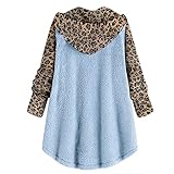 Flauschiges Damen-Sweatshirt, Leopardenmuster, lässig, langärmelig, Teddy-Fleece-Pullover, Winter-Outwear, warm, weich, gemütlich, Blue04, XXXXX-Larg