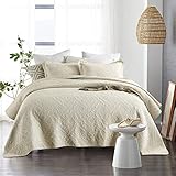 Qucover Beige Tagesdecke 240x260 aus Baumwolle Große Decke für Doppelbett Überwurf für Sofa Bett Dünne Steppdecke Set mit Kissen Gesteppt Luxus Elegant Vintage S