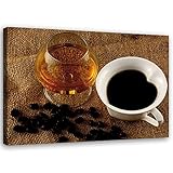 Feeby Vlies Leinwandbild Rustikaler Stil 100x70 cm Wanddeko Design Kunstdruck Zimmerdeko Bilderwand Whisky Und Kaffee B