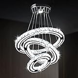 CXGLEAMING Moderne Kristall-Kronleuchter-Beleuchtung, DIY 3-Ring-Anhänger-Kronleuchter Zeitgenössisches Acryl-Design Einstellbare LED-Decken-Kristallleuchte für Schlafzimmer Wohnzimmer Küche E