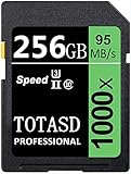 TOTASD 256 GB SDXC-Karte mit großer Kapazität, UHS-II SD-Speicherkarte, Datenspeicher, U3-Geschwindigkeit bis zu 95 MB/s für DSLR-Kamera, HD-Camcorder oder 3D-Kamera (256 GB)