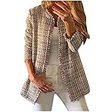 C- Damen Blazer Cardigan Plaid Geraffte Ärmel Elegant Freizeit Blazer Sakko Business Jacke Women Blazer Langarm Slim Fit Anzug Trenchcoat Sakko Sweatjacke Sweat Jacket Kurz Mantel (Braun, 2XL)