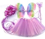 Tante Tina Schmetterling Kostüm Mädchen - 4-teiliges Mädchen Kostüm Schmetterling mit Tüllrock , Flügel , Zauberstab und Haarreif - Mehrfarbig - geeignet für Kinder von 2 bis 8 J